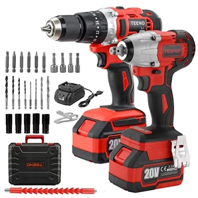 Afbeelding van TEENO borstelloze accu slagmoersleutel, 320 Nm slagboormachine, 2 3,0 Ah, 1 oplader, 29 accessoires, schakelregeling met snelheden