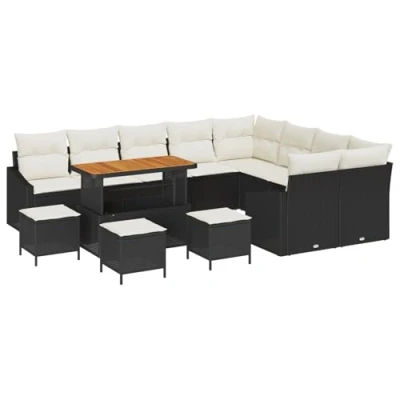Afbeelding van vidaXL 13 Delige Tuin Sofa Set met Kussens Zwart Poly Rattan Acacia