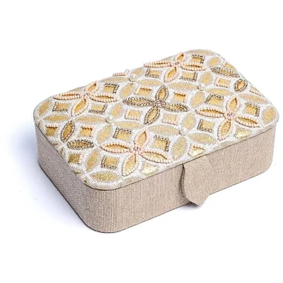 Afbeelding van Sieraden / tarotdoos fluweel beige/goud met Bloem des Levens