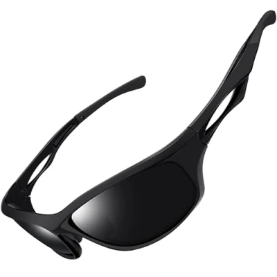 Afbeelding van Joopin Gepolariseerde Sportbril Zonnebril Heren Dames Wrap Around Sunglasses Ultralichte Zonnebrillen Rijden Hardlopen Vissen UV400 bescherming (Mat Zwarte)