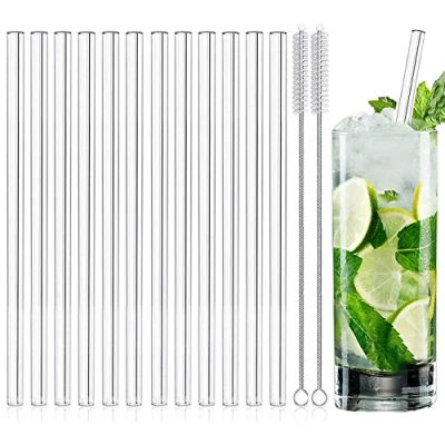 Afbeelding van glazen rietjes, lang, 12 stuks, 21,5 cm, vaatwasmachinebestendig, rietjes