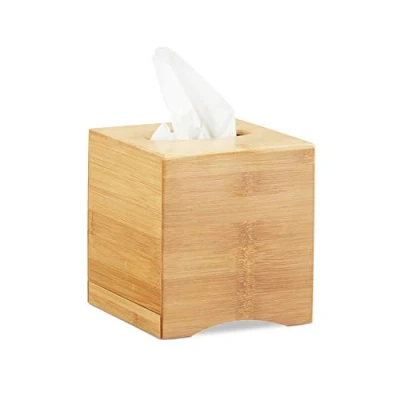 Afbeelding van Relaxdays tissue box vierkant zakdoekjes houder bruin tissuehouder hout zakdoekendoos