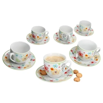 Afbeelding van MamboCat Variant Koffiekopjes met schoteltjes voor 6 personen, gekleurde porseleinen set ontbijt en koffie, x theekopjes van 200 ml schoteltjes, servies thuis, horeca dergelijke