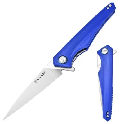 Afbeelding van Harnds Qingluan Vouwmes met D2 Stalen Lemmet en G10 Handvat Pocket Clip voor EDC Outdoor Avontuur Camping Mes (Blauw)