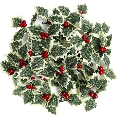 Afbeelding van Belle Vous Artificiële Kerst Hulst met Rode Besjes (30 Pak) Bessen Huwelijk Feest Decoratie, Krans Arrangement, Hobby en Geschenkdoos Label Decoratie Kerstversiering
