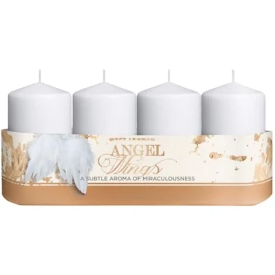 Afbeelding van Set van 4 stompkaarsen, adventskaarsen, adventskranskaarsen, geurstompkaarsen in wit, geurrichting jasmijn vanille en oranje, levering stuks, brandduur ca. 10 uur, afmetingen H/Ø 7 x cm,