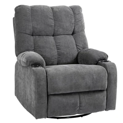 Afbeelding van HOMCOM Relaxstoel, televisiestoel met ligfunctie, schommelfunctie, draaibare tv stoel voetensteun, pocketvering en bekerhouder, voor woonkamer, donkergrijs