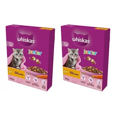 Afbeelding van Whiskas Junior droogvoer voor kittens (2 12 maanden) met kip, verpakking van 2 stuks x 300 g) in doos