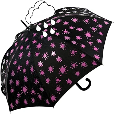Afbeelding van iX brella Glasvezel, stokscherm, automatische wetprint, kleurverandering bij natheid, paintdrops, Paintdrops Neon Roze, Stockschirm Automatik