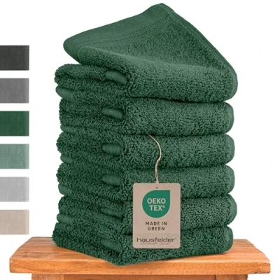 Afbeelding van Hausfelder Premium gastendoekenset met ophanglussen, 100% katoen, Oeko Tex gecertificeerd, kleine handdoeken, zacht, absorberend, donkergroen, 6 50 x 30 cm