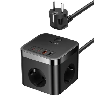 Afbeelding van Baseus GaN5 Stekkerdoos, 30 W, kubus, USB C oplader, 3 voudig stopcontact met schakelaar, draagbare PD voor MacBook, iPad, iPhone 15/14/13/12, Galaxy, gaming, thuis, kantoor
