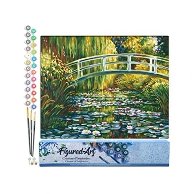 Afbeelding van Figured&#039;Art Schilderen op Nummer Volwassenen canvas Waterlelievijver Handwerk acrylverf Kit DIY Compleet 40x50cm zonder frame