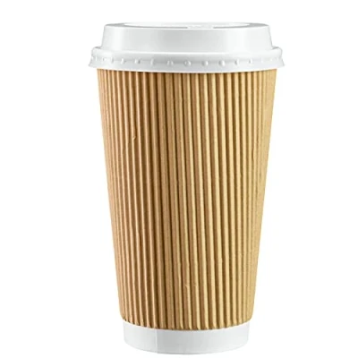 Afbeelding van [50 verpakkingen 16 oz.] Geïsoleerde papieren bekers met ribbels, hete koffiebekers deksel
