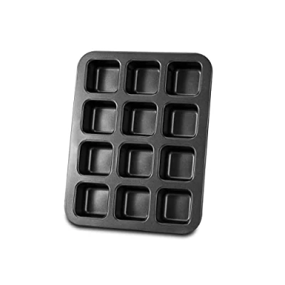 Afbeelding van 12 Mini vierkante cakepan, Brownie niet stick koolstofstaal bakpan voor ovenbakken 34 x 26 cm, grijs