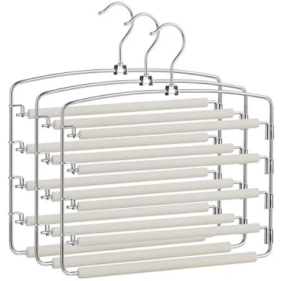 Afbeelding van SONGMICS broekenhangers ruimtebesparend, set van 3 meerdere metalen hangers, stabiel, anti slip vulling, draaibare broekspijpen, voor 5 jeans per stuk, pakbroek, stropdassen, zilvergrijs CRI041GY