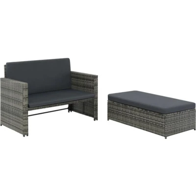 Afbeelding van 2 delige Loungeset met kussens poly rattan grijs