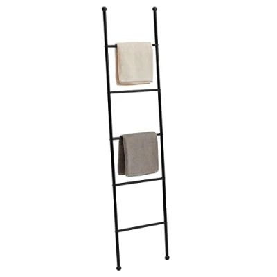 Afbeelding van handdoekhouder Castel met 5 stangen in zwart, eenvoudige handdoekladder van metaal, modern design