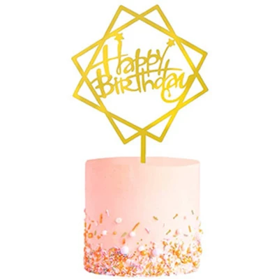 Afbeelding van Happy Birthday TaartTopper Goud TaartDecoratie Cake Topper Taart Decoratie Verjaardag Versiering 1 Stuk