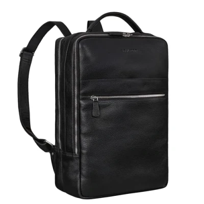 Afbeelding van STILORD &#039;Jason&#039; Laptop Rugzak 17 Inch Leer Vintage XL Business Backpack Werktas Leren Rugtas voor Reizen Universiteit Werk, Kleur:zwart