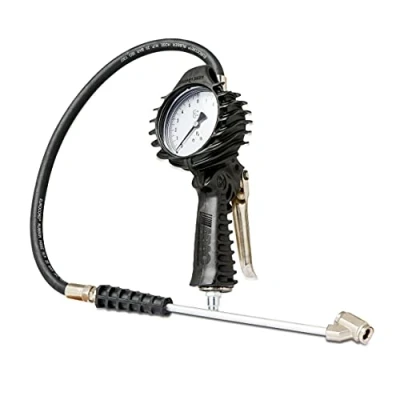 Afbeelding van ABAC Pro Bandenpomp, CEE goedkeuring, manometer 80 mm, dubbele ventielaansluiting voor vrachtwagens en bussen, slang 1,5 m, professioneel gebruik, gewicht: 0,86 kg