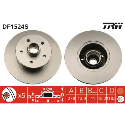 Afbeelding van Trw Remschijf DF1524S