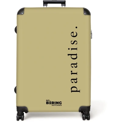 Afbeelding van NoBoringSuitcases.com® Koffer groot Reiskoffer lichtgewicht Groen met quote &#039;paradise&#039; Rolkoffer 4 wielen Grote trolley XL 98 liter bagage