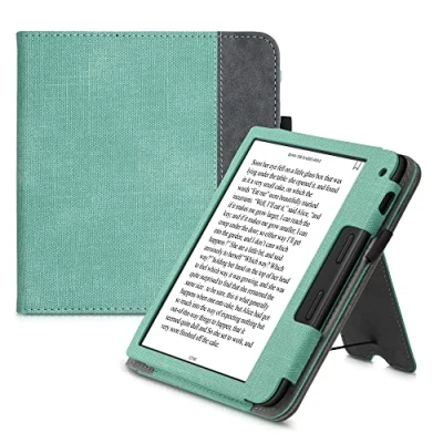 Afbeelding van kwmobile case compatibel Met Tolino Vision 6 hoes standaard E reader cover van kunstleer In mintgroen/donkergrijs