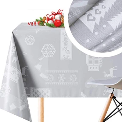 Afbeelding van KP HOME Pvc Tafelkleed Veeg Schoon Scandi Stag Kerst Afveegbaar Vinyl Rendieren Xmas 250 x 140 Rechthoek Tafelzeil 8 Zitplaatsen 250x140 Waterdichte Plastic Tafelhoes