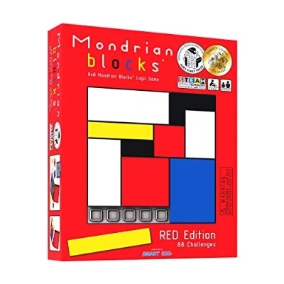 Afbeelding van Mondrian Blocks Red Edition (Parents’ Choice Award Winner) Brain Teaser STEM Puzzle Game, Compact Travel Game on Board,