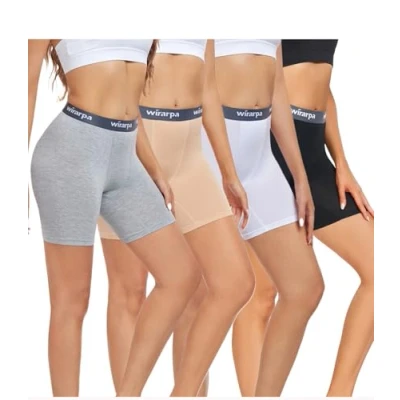 Afbeelding van wirarpa Modale boxershort voor dames, anti schaafbroek, ultrazachte boyshorts onderjurk, verpakking van 4 stuks, Zwart/Beige/Grijs/Wit, L