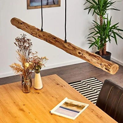 Afbeelding van Led hanglamp Winterthur, dimbare van metaal/hout in zwart/natuur, houten balken hoogte verstelbaar tot max. 150 cm, 20 watt, 1358 lumen, 3000 kelvin, dimbaar o. Accessoires via lichtschakelaar