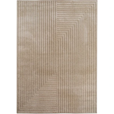 Afbeelding van Buitenkleed NOVA Indoor &amp; Outdoor Vloerkleed Japandi Scandinavisch Design Effen 3D Look Weerbestendig UV proof Beige Rechthoek