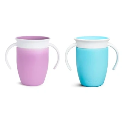 Afbeelding van Munchkin Miracle 360 Tuitbeker, Oefenbekers Beker Set, BPA Vrije Bekers Met Handvatten, Vaatwasserbestendig, Lekvrije Kinder Drinkbeker, 6+ Maanden Set van 2, 207ml, Blauw/Paars