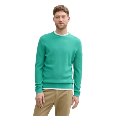 Afbeelding van TOM TAILOR Heren 1042453 Pullover Sweater, 37437 Bright Jade Green Melange, L, L