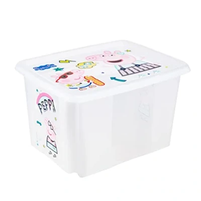 Afbeelding van keeeper Peppa Pig opbergdoos met deksel, draaibaar en stapelbaar, voor kinderen, 30 l, Karolina, naturel transparant