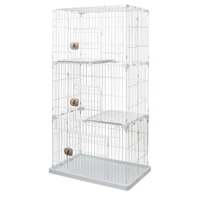 Afbeelding van Iris Ohyama, kooi, kinderbox, kunststof metalen behuizing met 3 ingangen, niveaus, dak en deuren veiligheidssluiting, L93 x D63 H178 cm, BPA vrij, voor katten, honden, PEC 903, wit