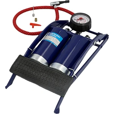 Afbeelding van cartrend Eéncilinder voetluchtpomp, voor auto en fietsbanden andere objecten, incl. standaard speciale adapter, manometer tot 7 bar, 0,4 l volume per slag, slanglengte ca. 50 cm
