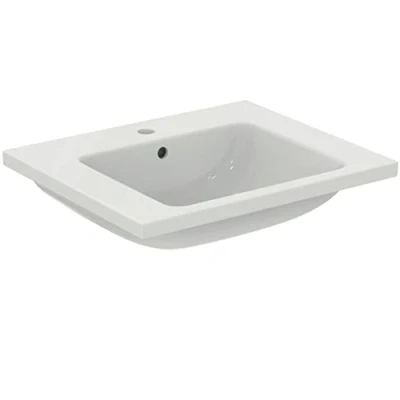 Afbeelding van Ideal Standard i.life B wastafel top 61 cm met open middengat voor armatuur en overloop gat, meubels sifon apart verkrijgbaar, wit