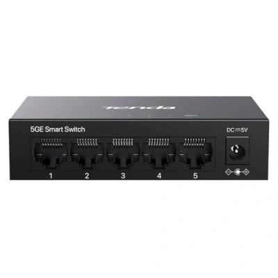 Afbeelding van Tenda TEG205E Managed Switch 5 poorts Rj45 Gigabit 10/100/1000 Mbps, Smart LAN verdeler (IGMP Snooping, QoS, VLAN, metalen behuizing)