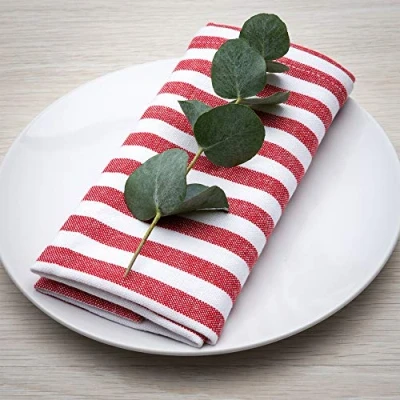 Afbeelding van FILU servetten 8 pack rood/wit gestreept (kleur en design naar keuze) 45 x cm stoffen van 100% katoen in Scandinavische landhuisstijl