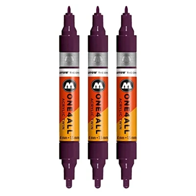 Afbeelding van Molotow One4All acryl Twin Marker (lijndikte 1,5 mm en 4 mm, zeer dekkend permanent) 3 stuks kleur 233 paars violet
