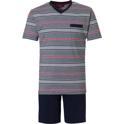 Afbeelding van Pastunette for Men Stripes Shortama Grijs/Blauw Maat S