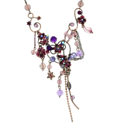Afbeelding van Behave Paarse ketting met bloemetjes en steentjes