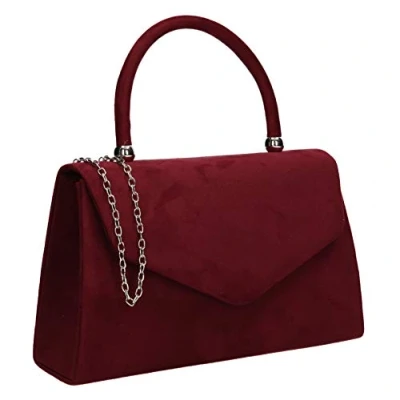 Afbeelding van SwankySwans Vrouwen Kendall Suede Envelop Party Prom Clutch Bag Clutch, Rood (Bourgondi?