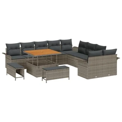Afbeelding van vidaXL 13 delige tuinsofa set met kussens grijs poly rattan acacia