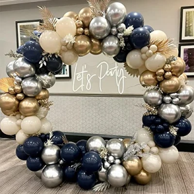 Afbeelding van Marineblauwe ballonboog kit, 147 stuks blauw en gouden ballonslinger goud zilver verjaardag ballonnen boog voor mannen jongens verjaardagsfeestje decoratie, babyshower, bruiloft,