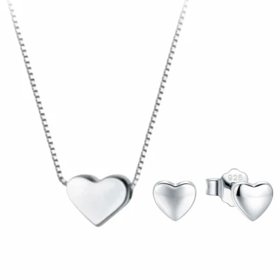 Afbeelding van Set Ketting Oorbellen Zilver Hart Charme Bijoux