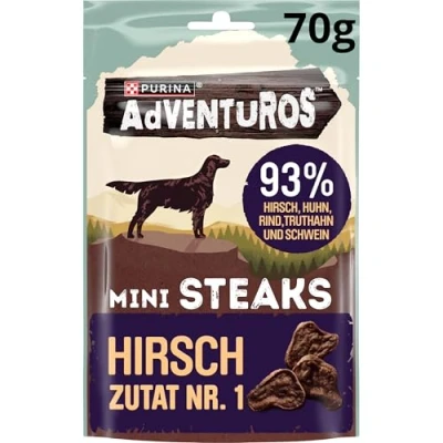 Afbeelding van PURINA AdVENTuROS Mini Steaks hondensnacks graanvrij, hondensnack rijk aan hert, 7 stuks (7 x 70g)