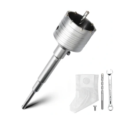Afbeelding van 76 mm holle boorkroonset met SDS plus adapter 220 en centreerboor 8 x 110 mm, boorkroon stopcontact voor metselwerk beton