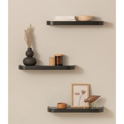 Afbeelding van Kazai.® Neva Wandrekset, 3 hangplanken in Veneer echt hout, zwevend houten rek als wanddecoratie en plank voor badkamer, woonkamer, keuken, slaapkamer meer, eiken, zwart